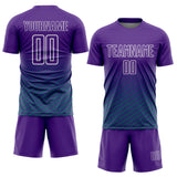 Custom Purple Teal-White Geometric Wave Gradient Sublimation Soccer Uniform Jersey