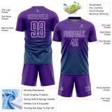 Custom Purple Teal-White Geometric Wave Gradient Sublimation Soccer Uniform Jersey