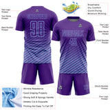 Custom Purple-Light Blue Geometric Wave Gradient Sublimation Soccer Uniform Jersey