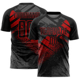 Custom Black-Red Grunge Splatter Brush Stroke Sublimation Soccer Uniform Jersey