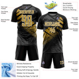Custom Black Old Gold-White Grunge Splatter Brush Stroke Sublimation Soccer Uniform Jersey
