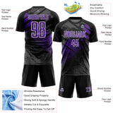 Custom Black Purple-White Grunge Splatter Brush Stroke Sublimation Soccer Uniform Jersey
