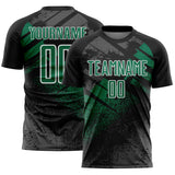 Custom Black Kelly Green-White Grunge Splatter Brush Stroke Sublimation Soccer Uniform Jersey