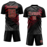 Custom Black Crimson-Cream Grunge Splatter Brush Stroke Sublimation Soccer Uniform Jersey