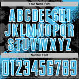 Custom Black Sky Blue-White Grunge Splatter Brush Stroke Sublimation Soccer Uniform Jersey
