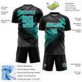 Custom Black Aqua-White Grunge Splatter Brush Stroke Sublimation Soccer Uniform Jersey