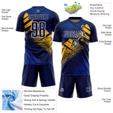 Custom Navy Gold-White Grunge Splatter Brush Stroke Sublimation Soccer Uniform Jersey