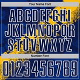 Custom Navy Gold-White Grunge Splatter Brush Stroke Sublimation Soccer Uniform Jersey