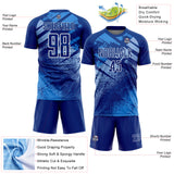 Custom Royal Light Blue-White Grunge Splatter Brush Stroke Sublimation Soccer Uniform Jersey