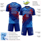 Custom Royal Red-White Grunge Splatter Brush Stroke Sublimation Soccer Uniform Jersey