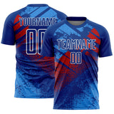 Custom Royal Red-White Grunge Splatter Brush Stroke Sublimation Soccer Uniform Jersey
