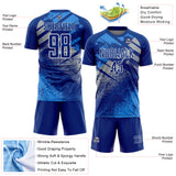 Custom Royal Gray-White Grunge Splatter Brush Stroke Sublimation Soccer Uniform Jersey