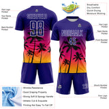 Custom Dark Purple Hot Pink Gold-White Tropical Hawaii Palm Trees Gradient Sublimation Soccer Uniform Jersey