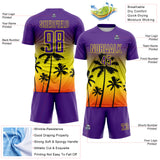 Custom Purple Light Yellow-Orange Tropical Hawaii Palm Trees Gradient Sublimation Soccer Uniform Jersey