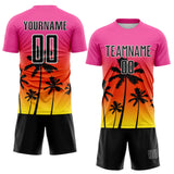 Custom Pink Black Orange Light Yellow-White Tropical Hawaii Palm Trees Gradient Sublimation Soccer Uniform Jersey