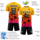 Custom Gold Black Orange Hot Pink-White Tropical Hawaii Palm Trees Gradient Sublimation Soccer Uniform Jersey
