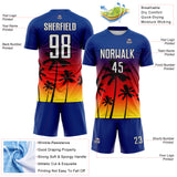 Custom Royal White Fire Red Light Yellow-Black Tropical Hawaii Palm Trees Gradient Sublimation Soccer Uniform Jersey