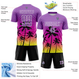Custom Medium Purple Deep Pink Neon Yellow White-Black Tropical Hawaii Palm Trees Gradient Sublimation Soccer Uniform Jersey