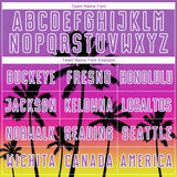 Custom Medium Purple Deep Pink Neon Yellow White-Black Tropical Hawaii Palm Trees Gradient Sublimation Soccer Uniform Jersey