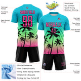 Custom Lakes Blue Pink Pea Green-Black Tropical Hawaii Palm Trees Gradient Sublimation Soccer Uniform Jersey
