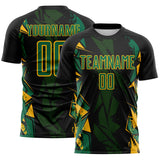 Custom Black Kelly Green-Gold Geometric Shard Grunge Splash Sublimation Soccer Uniform Jersey