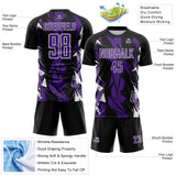 Custom Black Purple-White Geometric Shard Grunge Splash Sublimation Soccer Uniform Jersey