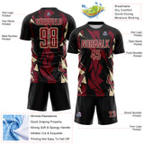 Custom Black Crimson-Cream Geometric Shard Grunge Splash Sublimation Soccer Uniform Jersey