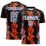 Custom Black Light Blue Orange-White Geometric Shard Grunge Splash Sublimation Soccer Uniform Jersey