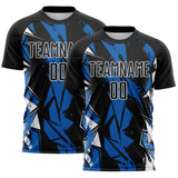Custom Black Blue-White Geometric Shard Grunge Splash Sublimation Soccer Uniform Jersey
