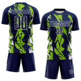 Custom Navy Neon Green-White Geometric Shard Grunge Splash Sublimation Soccer Uniform Jersey