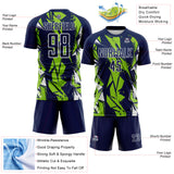 Custom Navy Neon Green-White Geometric Shard Grunge Splash Sublimation Soccer Uniform Jersey