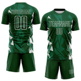 Custom Green-White Geometric Shard Grunge Splash Sublimation Soccer Uniform Jersey