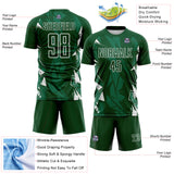 Custom Green-White Geometric Shard Grunge Splash Sublimation Soccer Uniform Jersey
