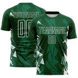 Custom Green-White Geometric Shard Grunge Splash Sublimation Soccer Uniform Jersey