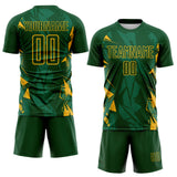 Custom Green-Gold Geometric Shard Grunge Splash Sublimation Soccer Uniform Jersey