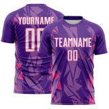 Custom Purple White-Pink Geometric Shard Grunge Splash Sublimation Soccer Uniform Jersey