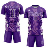 Custom Purple-White Geometric Shard Grunge Splash Sublimation Soccer Uniform Jersey