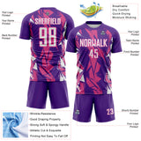 Custom Purple White-Pink Geometric Shard Grunge Splash Sublimation Soccer Uniform Jersey