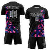 Custom Black Royal Pink-White Geometric Grid Gradient Sublimation Soccer Uniform Jersey