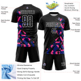 Custom Black Royal Pink-White Geometric Grid Gradient Sublimation Soccer Uniform Jersey