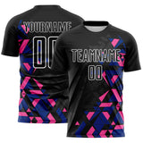 Custom Black Royal Pink-White Geometric Grid Gradient Sublimation Soccer Uniform Jersey