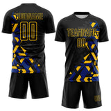 Custom Black Royal-Yellow Geometric Grid Gradient Sublimation Soccer Uniform Jersey