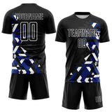 Custom Black Royal-White Geometric Grid Gradient Sublimation Soccer Uniform Jersey