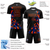 Custom Black Royal-Orange Geometric Grid Gradient Sublimation Soccer Uniform Jersey