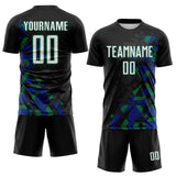 Custom Black White Royal-Kelly Green Geometric Grid Gradient Sublimation Soccer Uniform Jersey