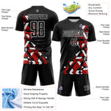 Custom Black Red-White Geometric Grid Gradient Sublimation Soccer Uniform Jersey