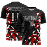 Custom Black Red-White Geometric Grid Gradient Sublimation Soccer Uniform Jersey