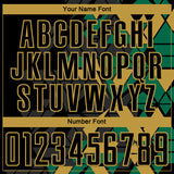 Custom Black Kelly Green-Old Gold Geometric Grid Gradient Sublimation Soccer Uniform Jersey