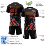 Custom Black Orange-Powder Blue Geometric Grid Gradient Sublimation Soccer Uniform Jersey