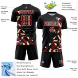 Custom Black Crimson-Cream Geometric Grid Gradient Sublimation Soccer Uniform Jersey